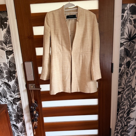 Zara Beige Inverted Lapel Collar Frock Blazer - Picture 4 of 7